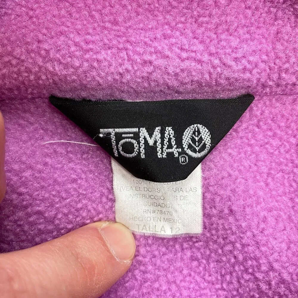 Toma Jacket Girls 12 Purple Polar Fleece Full Zip High Neck Pockets Malden Mills